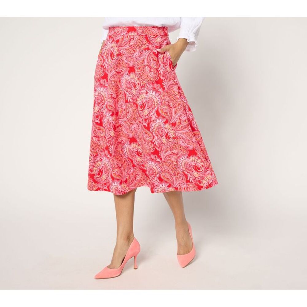 Isaac Mizrahi Live! Women's Skirt Sz S Printed Scuba Crepe Midi Pink A686933